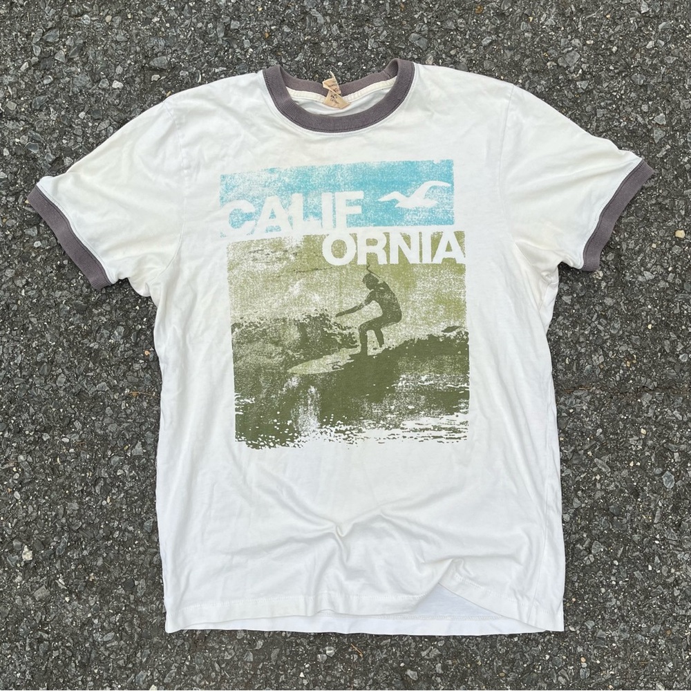 Vintage Hollister Co Single Stitch T-Shirt  Cream Brown California Ringer Tee